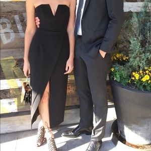 Shona Joy Strapless Black Midi Dress